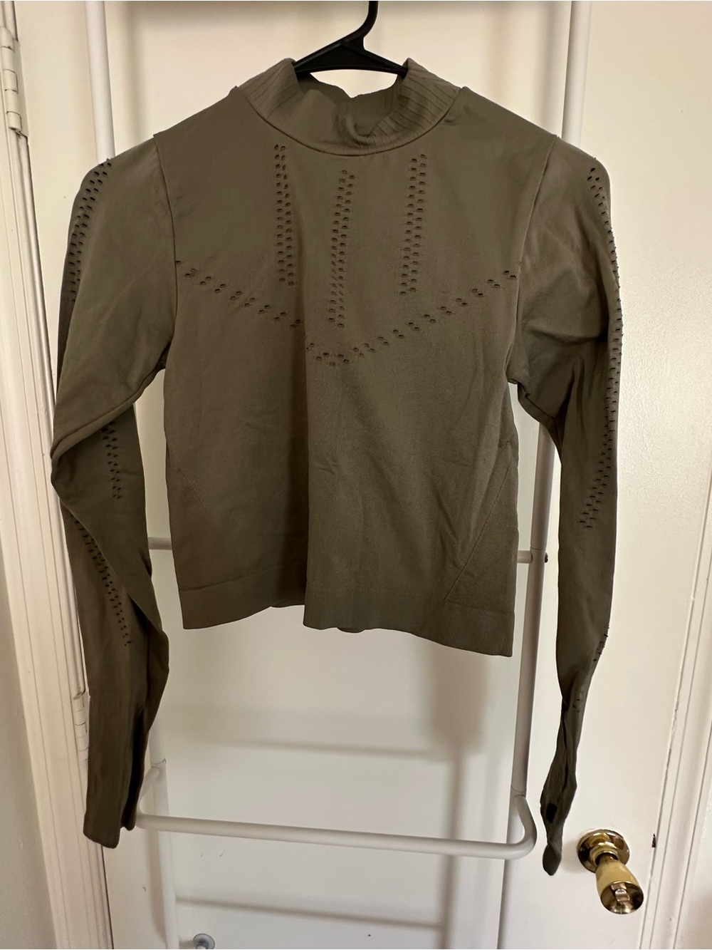 JoyLab Olive Green Perforated Long-Sleeve Top